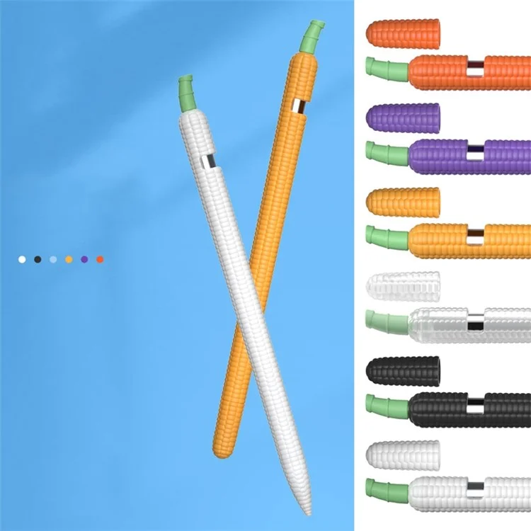 For Apple Pencil (1st Generation) Colorful Cartoon Corn Shaped Liquid Silicone Stylus Pen Sleeve Anti-Slip Anti-Drop Stylus Pen Cover - White