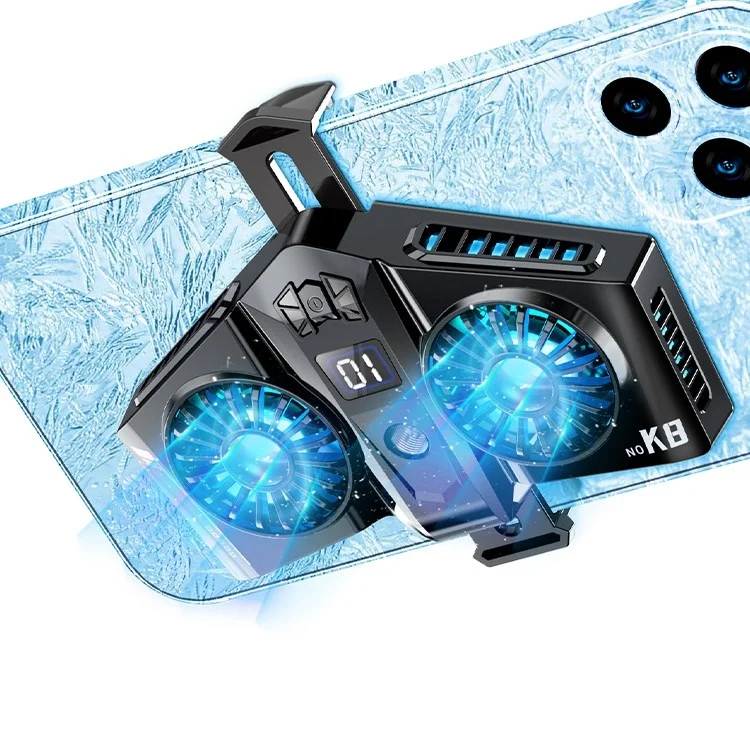 K8 Cell Phone Radiator Coolers Universal Mobile Phone Cooling Fan with Digital Display/Clip for Playing Games, Live Streaming