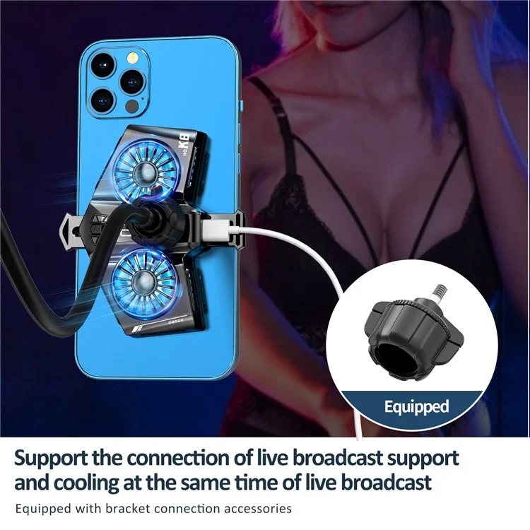 K8 Cell Phone Radiator Coolers Universal Mobile Phone Cooling Fan with Digital Display/Clip for Playing Games, Live Streaming