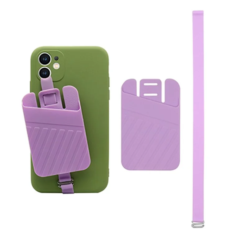 Universal Stretching Silicone Phone Strap Holder Credit Card Case Pocket - Roxo