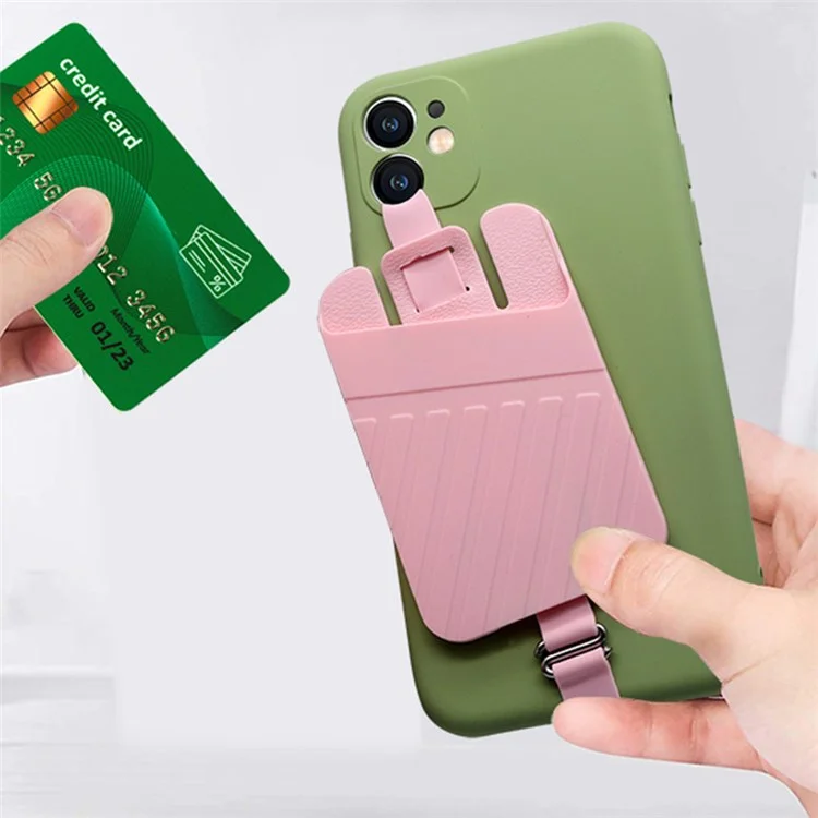 Universal Stretching Silicone Phone Strap Holder Credit Card Case Pocket - Roxo