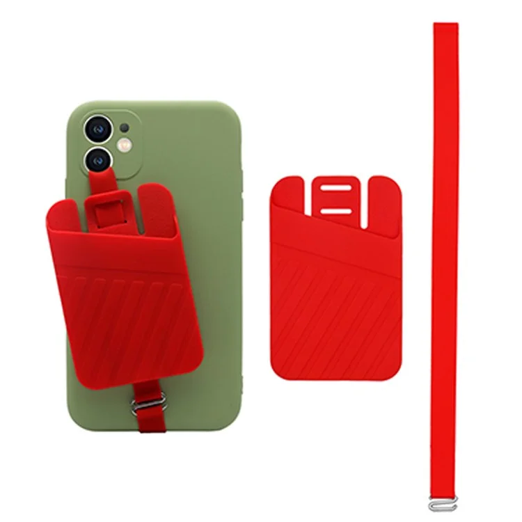 Universal Stretching Silicone Phone Strap Card Holder Credit ID Card Case Pocket - Red