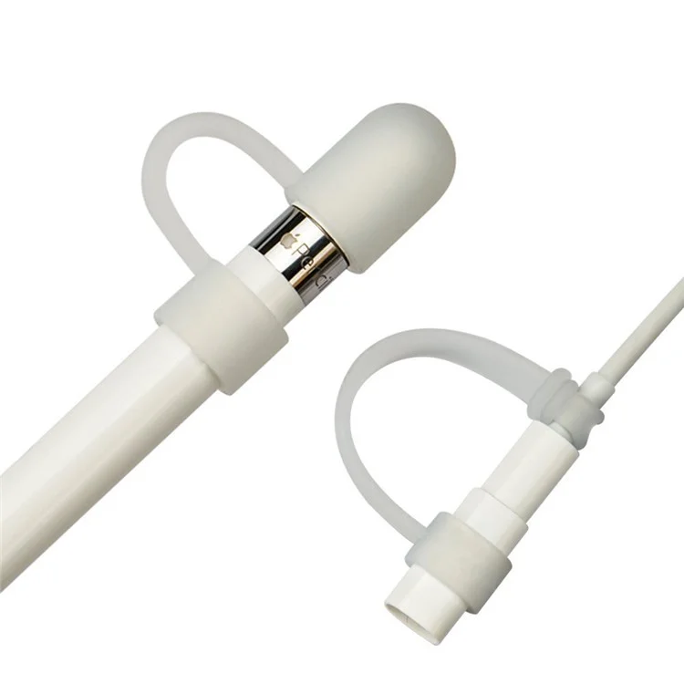 JISONCASE Cozy Silicone Protective Anti-lost Cap Cover for Apple Pencil & Charging Cable (2 Sets)