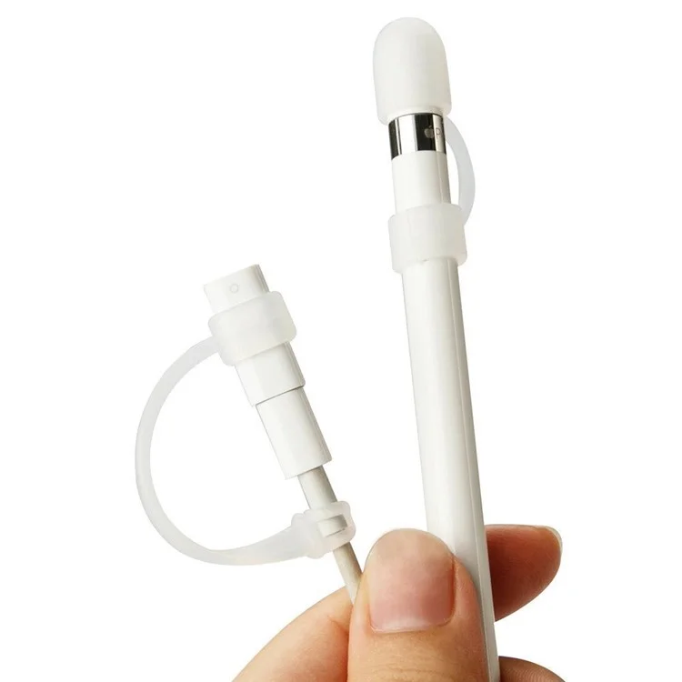 JISONCASE Cozy Silicone Protective Anti-lost Cap Cover for Apple Pencil & Charging Cable (2 Sets)