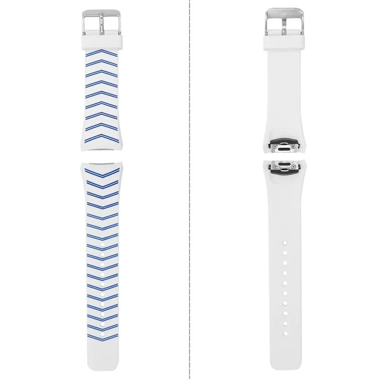 Chevron Silicone Watch Strap Watchband for Samsung Galaxy Gear S2 SM-R720 - Blue / White