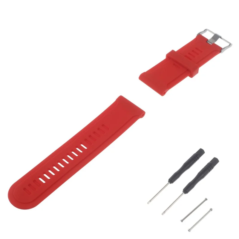 Silicone Gel Watchband + Lugs Adapters + Tools for Garmin Fenix 3 HR - Red