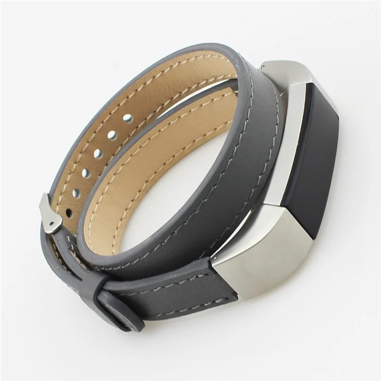 Genuine Leather Double Tour Watch Band for Fitbit Alta - Grey