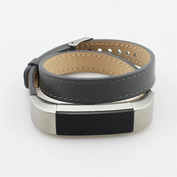 Genuine Leather Double Tour Watch Band for Fitbit Alta - Grey