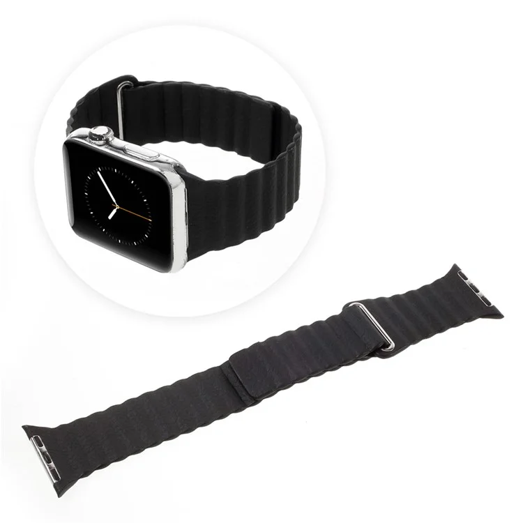 Magnetic Loop PU Leather Watch Band for Apple Watch Series 3 Series 2 Series 1 42mm - Black