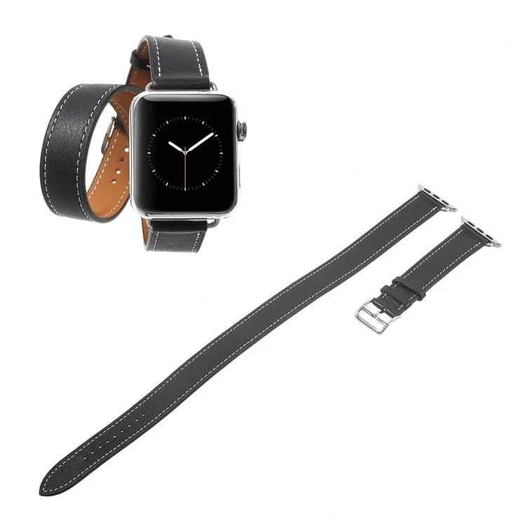 Durable Genuine Leather Watchband for Apple Watch Series 3/2/1 42mm - Black