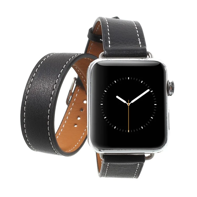 Durable Genuine Leather Watchband for Apple Watch Series 3/2/1 42mm - Black