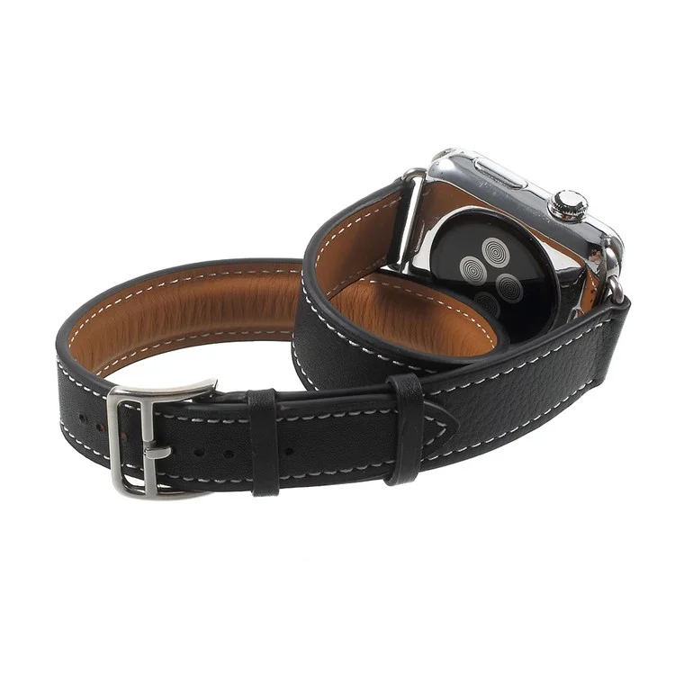 Durable Genuine Leather Watchband for Apple Watch Series 3/2/1 42mm - Black