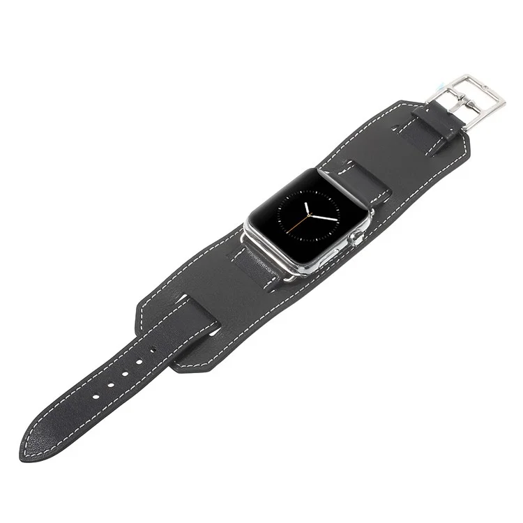 Genuine Leather Watch Band for Apple Watch 42mm Series 3 Series 1 Series 2 - Black