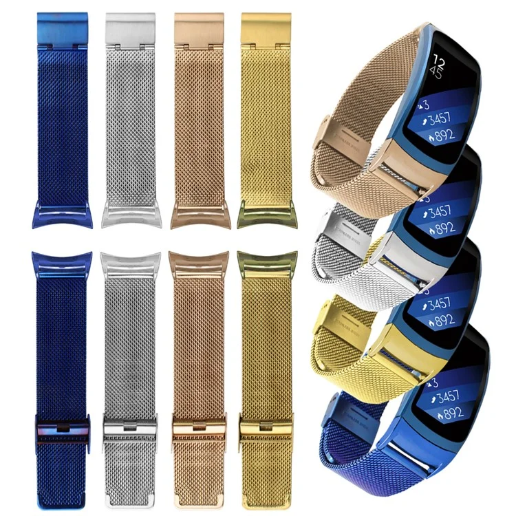 Malha de Aço Inoxidável Pulseiro de Pulso Strap For Samsung Gear Fit 2 SM-R360 - Cor Prata