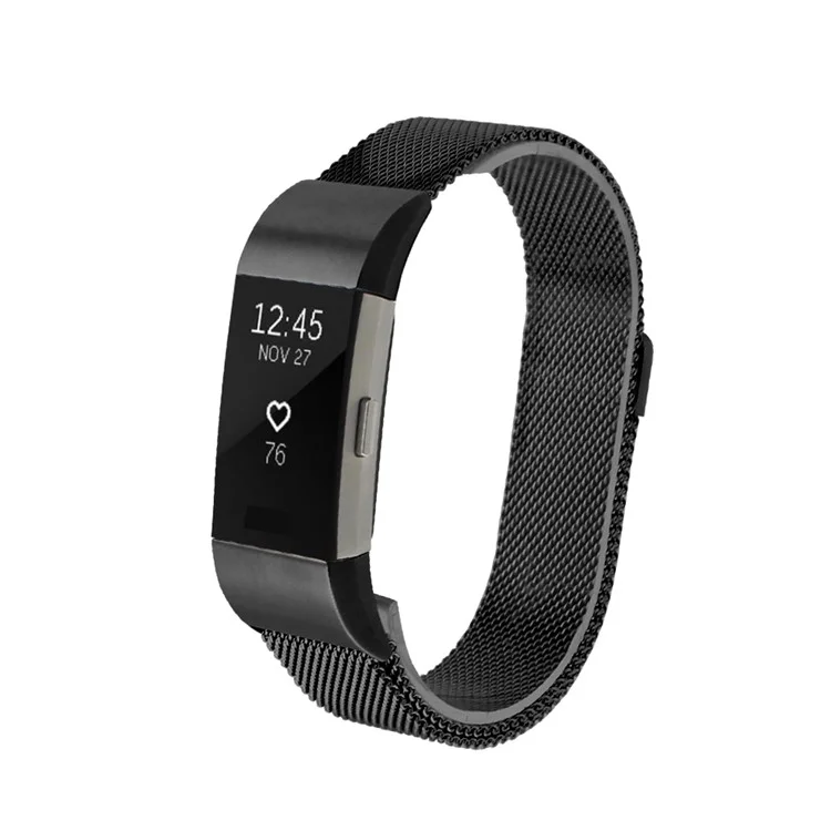 180mm Luxury Milanese Magnetic Stainless Steel Watch Band Strap for Fitbit Charge 2 - Black