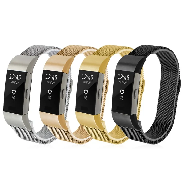 180mm Luxury Milanese Magnetic Stainless Steel Watch Band Strap for Fitbit Charge 2 - Black