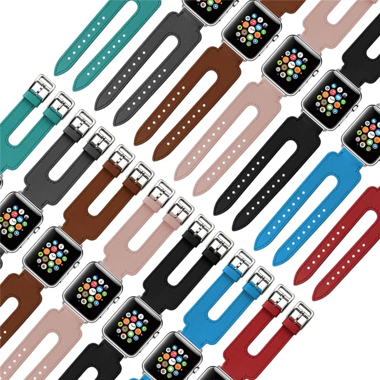 Genuine Leather Double Buckle Cuff Watch Band for Apple Watch 42mm Series 1 Series 2 - Black