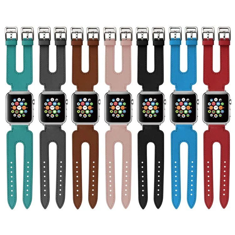 Genuine Leather Double Buckle Cuff Watch Band for Apple Watch 42mm Series 1 Series 2 - Black
