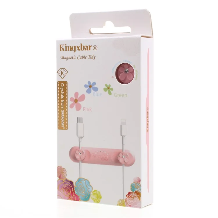 KINGXBAR Daisy Series Authorized Swarovski Magnetic Cable Organizer for 2.5/3/4mm Round Cord - Pink