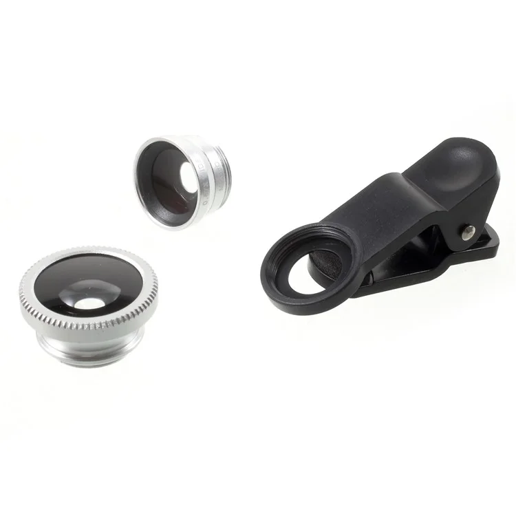 Universal Clip 180° Fish Eye Lens + 0.67X Wide Angle Lens + Macro Lens 3-in-1 Mobile Phone Camera Lens Kit - Silver