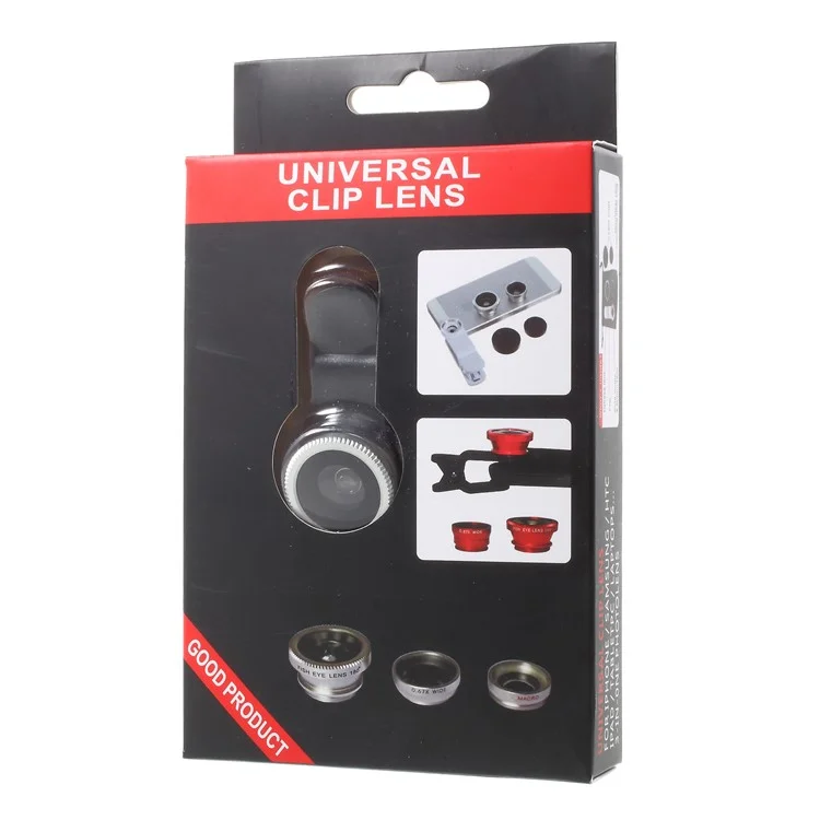 Universal Clip 180° Fish Eye Lens + 0.67X Wide Angle Lens + Macro Lens 3-in-1 Mobile Phone Camera Lens Kit - Silver