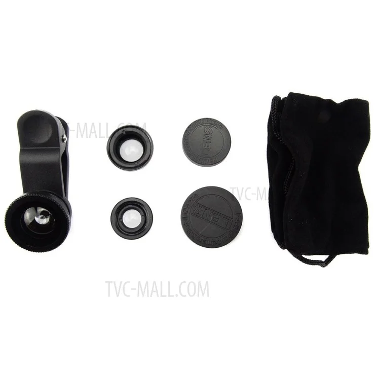 Universal Clip 180° Fish Eye Lens + 0.67X Wide Angle Lens + Macro Lens 3-in-1 Mobile Phone Camera Lens Kit - Silver