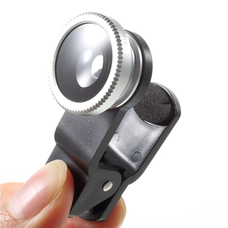 Universal Clip 180° Fish Eye Lens + 0.67X Wide Angle Lens + Macro Lens 3-in-1 Mobile Phone Camera Lens Kit - Silver