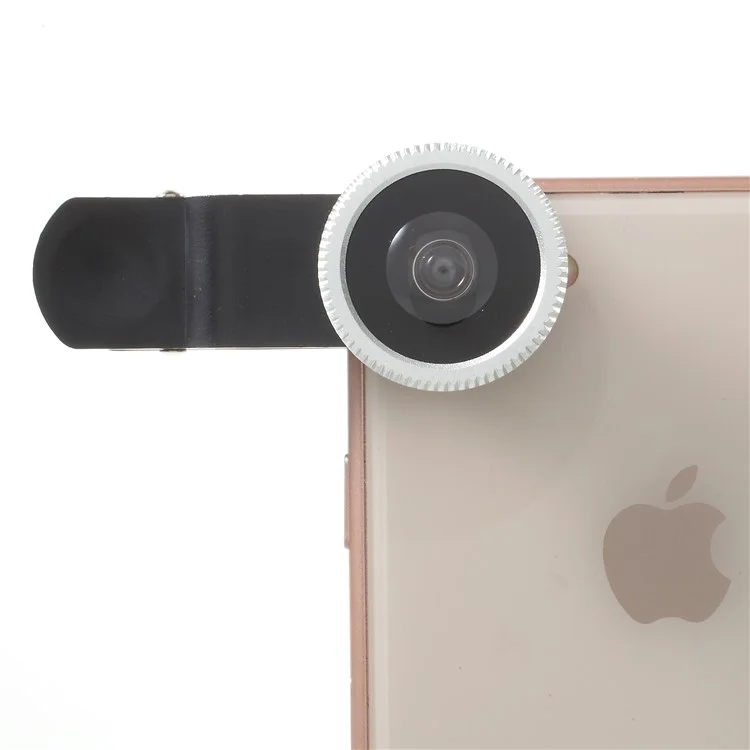 Universal Clip 180° Fish Eye Lens + 0.67X Wide Angle Lens + Macro Lens 3-in-1 Mobile Phone Camera Lens Kit - Silver
