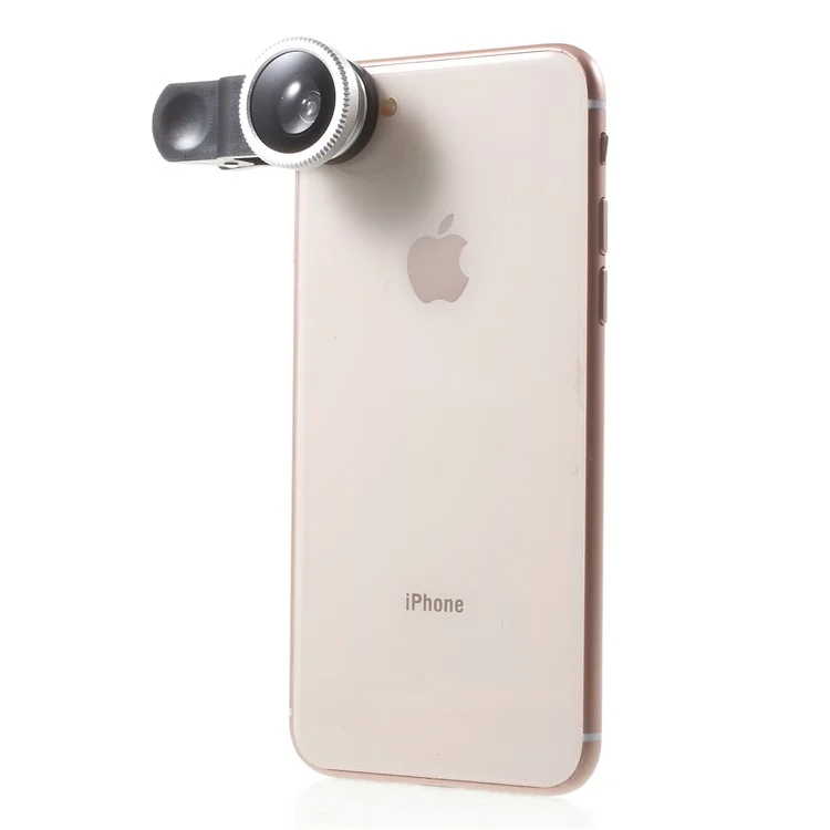 Universal Clip 180° Fish Eye Lens + 0.67X Wide Angle Lens + Macro Lens 3-in-1 Mobile Phone Camera Lens Kit - Silver