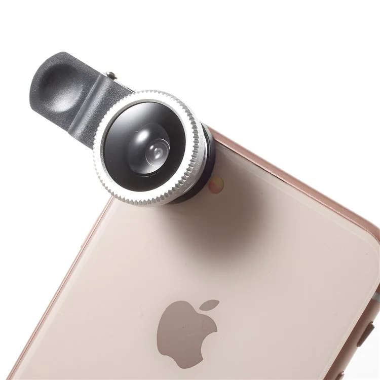 Universal Clip 180° Fish Eye Lens + 0.67X Wide Angle Lens + Macro Lens 3-in-1 Mobile Phone Camera Lens Kit - Silver