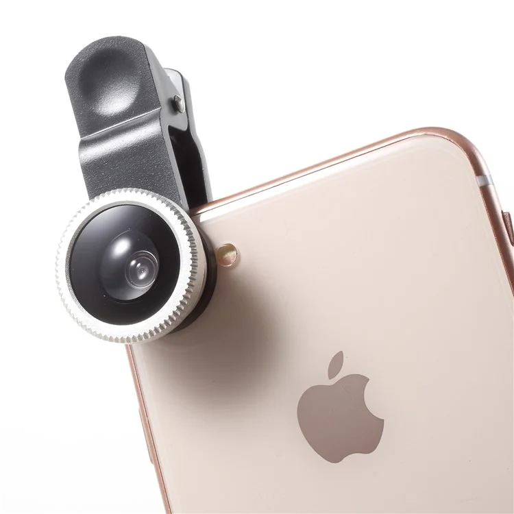 Universal Clip 180° Fish Eye Lens + 0.67X Wide Angle Lens + Macro Lens 3-in-1 Mobile Phone Camera Lens Kit - Silver