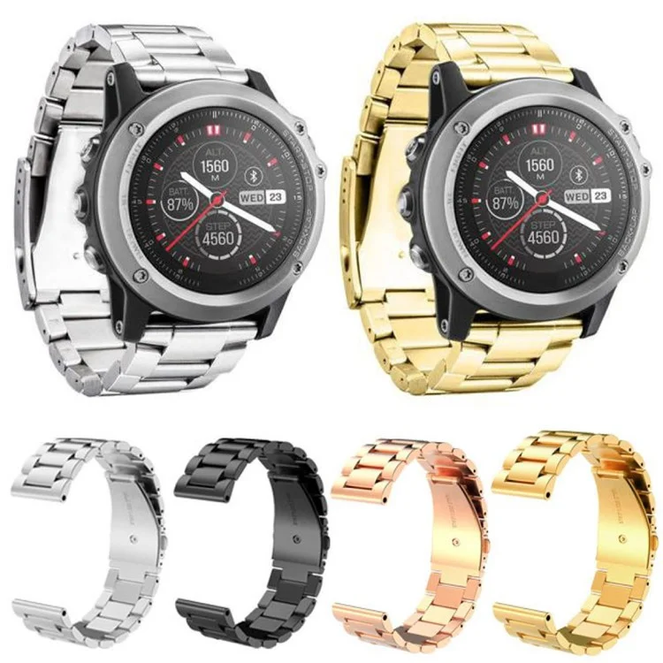 Banda de Reloj de Acero Inoxidable Para Garmin Fenix ​​3. , Reemplazo de Correa de Reloj de Cierre de Plegamiento de Tres Cuentas - Negro