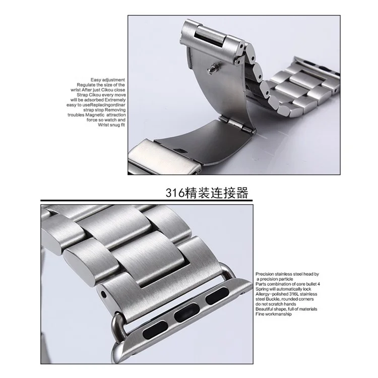 316 Stainless Steel Watch Strap with Lugs Adapters for Apple Watch 38mm Series 1 Series 2 - Silver