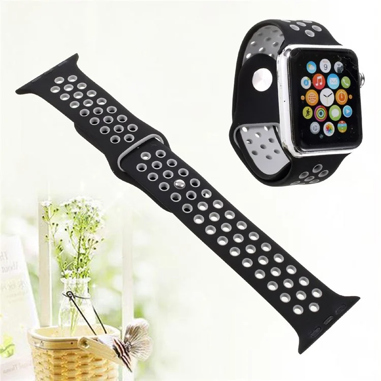 Silicone Watchband Replacement Wrist Strap for Apple Watch 38mm Series 1 Series 2 Series 3 - Black