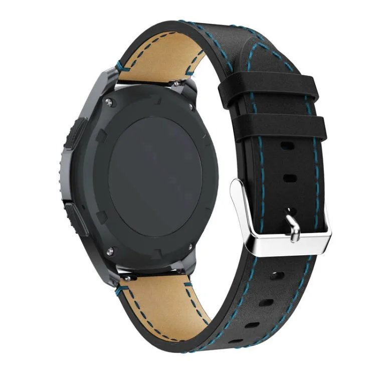 Genuine Leather Watch Band with Blue Stitch for Samsung Gear S3 Classic / Frontier - Black