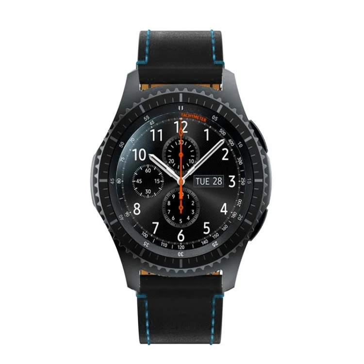 Genuine Leather Watch Band with Blue Stitch for Samsung Gear S3 Classic / Frontier - Black