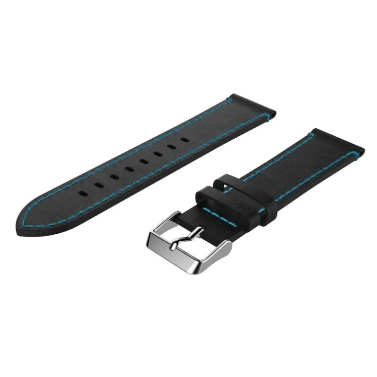 Genuine Leather Watch Band with Blue Stitch for Samsung Gear S3 Classic / Frontier - Black
