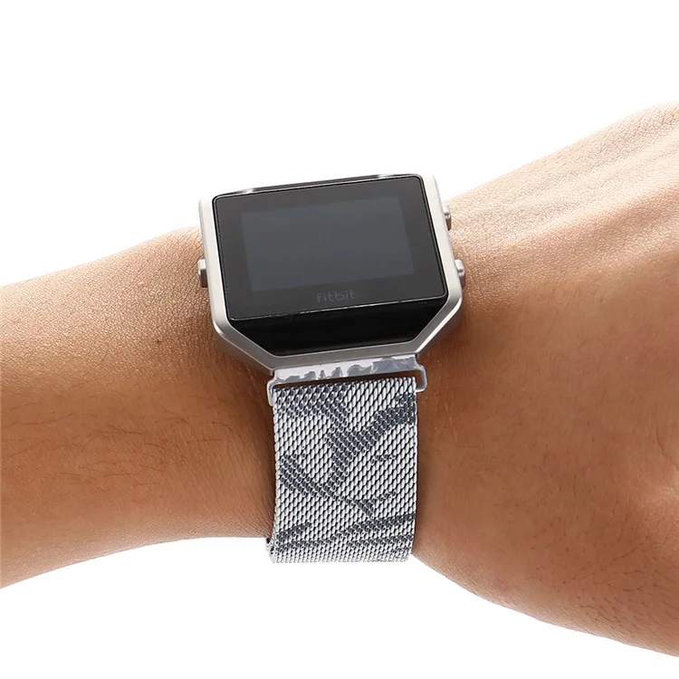 Camouflage Pattern Magnetic Milanese Stainless Steel Watch Band for Fitbit Blaze - Silver Color