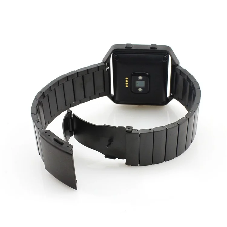 Solid Link Stainless Steel Watch Strap with Folding Clasp for Fitbit Blaze - Black