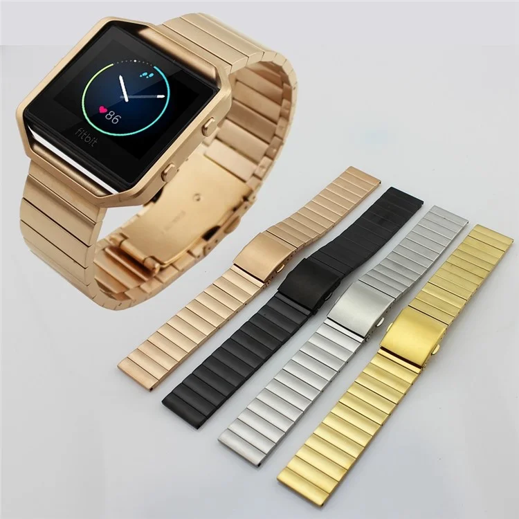 Solid Link Stainless Steel Watch Strap with Folding Clasp for Fitbit Blaze - Black