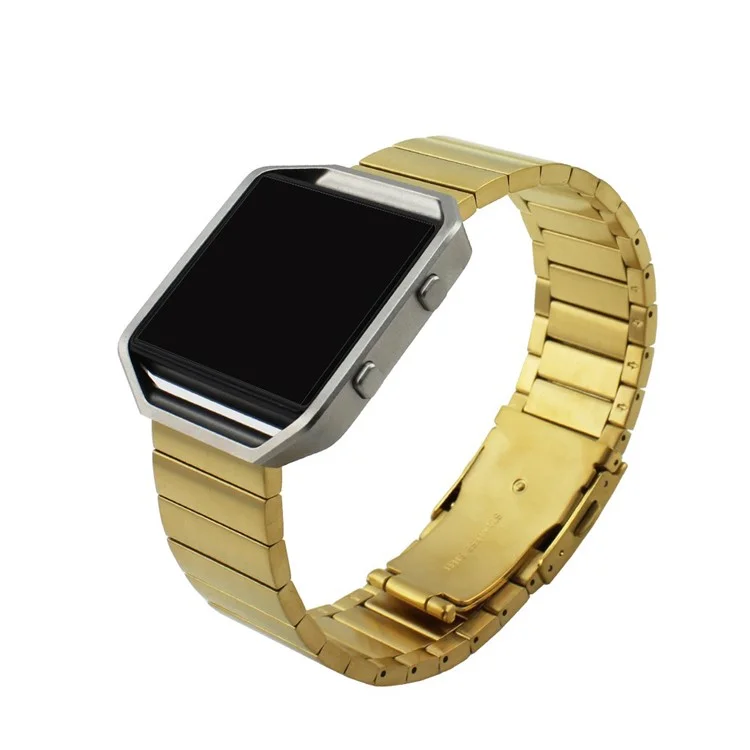 Solid Link Stainless Steel Watch Band with Folding Clasp for Fitbit Blaze - Gold Color