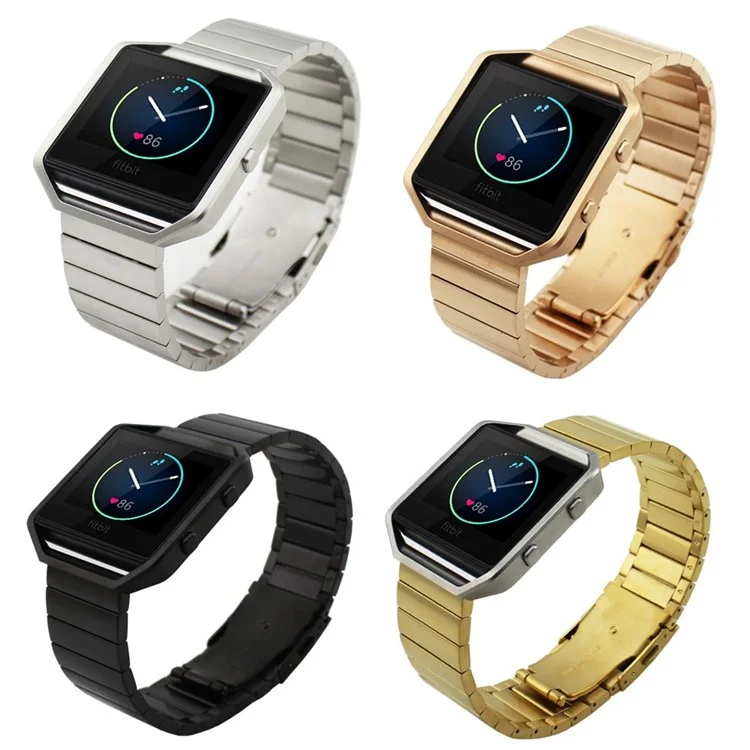 Solid Link Stainless Steel Watch Band with Folding Clasp for Fitbit Blaze - Gold Color