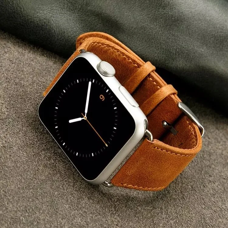 Retro Style Crazy Horse Leather Watch Band with Lugs Adapters for Apple Watch Series 3 Series 2 Series 1 38mm - Brown