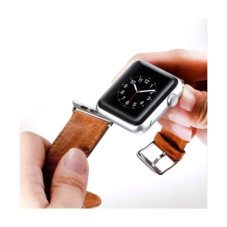Retro Style Crazy Horse Leather Watch Band with Lugs Adapters for Apple Watch Series 3 Series 2 Series 1 38mm - Brown