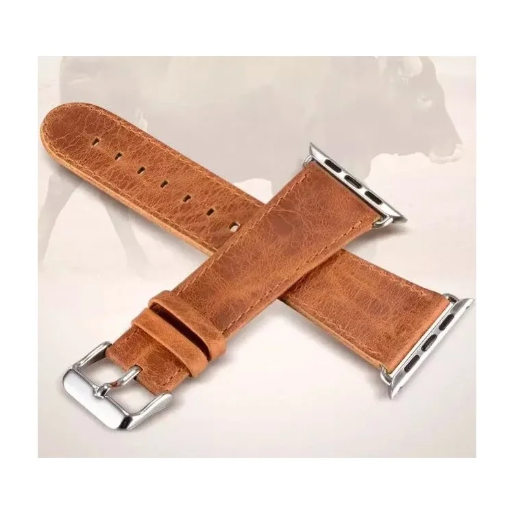 Crazy Horse Texture Retro Leather Watch Strap with Lugs Adapters for Apple Watch Series 3 / 2 / 1 42mm - Brown