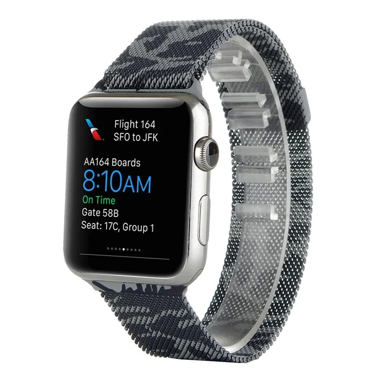 Camouflage Pattern Magnetic Milanese Stainless Steel Watch Band for Apple Watch 42mm Series 3 / 2 / 1 - Grey