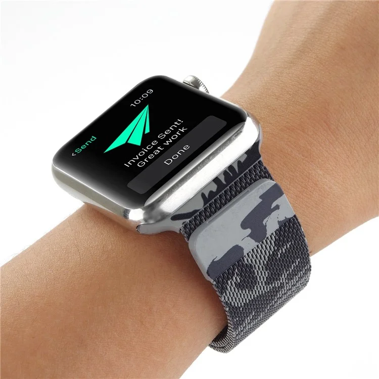Camouflage Pattern Magnetic Milanese Stainless Steel Watch Band for Apple Watch 42mm Series 3 / 2 / 1 - Grey