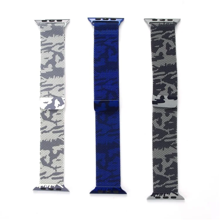 Camouflage Pattern Magnetic Milanese Stainless Steel Watch Band for Apple Watch 42mm Series 3 / 2 / 1 - Grey