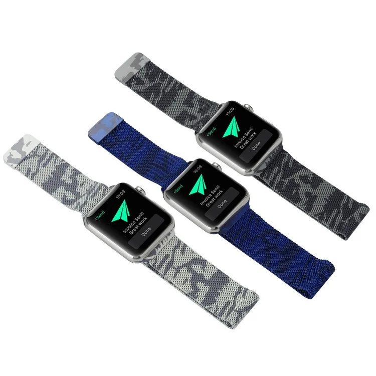 Camouflage Pattern Magnetic Milanese Stainless Steel Watch Band for Apple Watch 42mm Series 3 / 2 / 1 - Grey