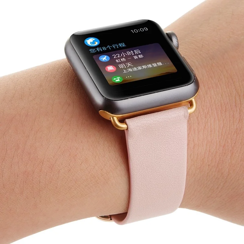 Modern Genuine Leather Watch Band with Magnetic Buckle for 38mm Apple Watch Series 3 Series 2 Series 1 - Pink